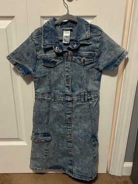 Rachel Zoe Girls' Short-Sleeve Acid-Wash Denim Dress - Blue 7/8